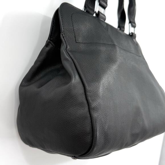 Longchamp Gatsby Black Leather Satchel Chic Handbag Embossed Jockey Horse Logo - Picture 4 of 15